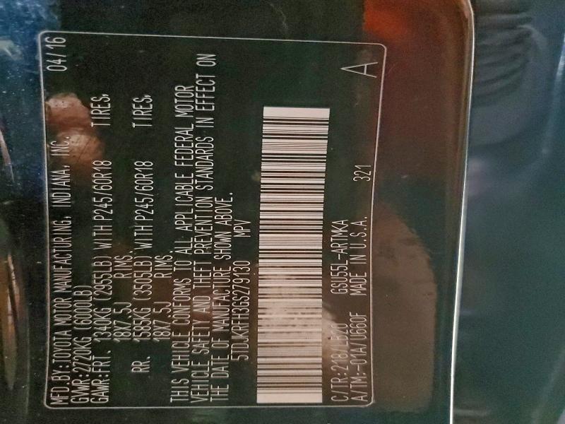 5TDJKRFH3GS279130 - 2016 TOYOTA HIGHLANDER XLE 黑色 照片 13