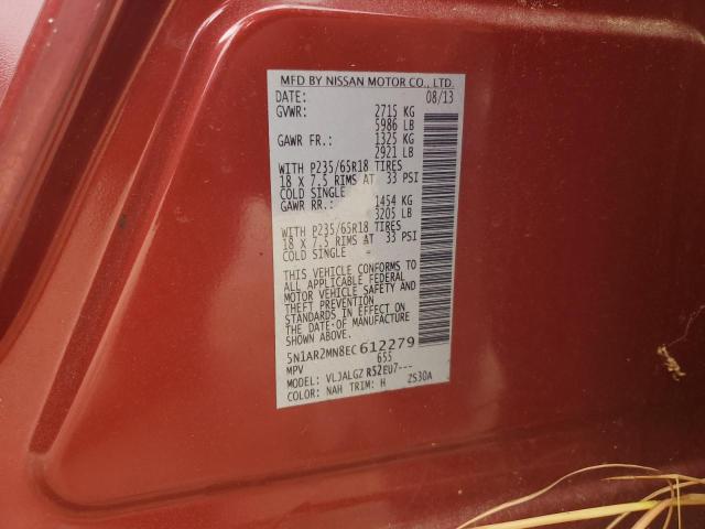 5N1AR2MN8EC612279 - 2014 NISSAN PATHFINDER S წითელი ფოტო 12