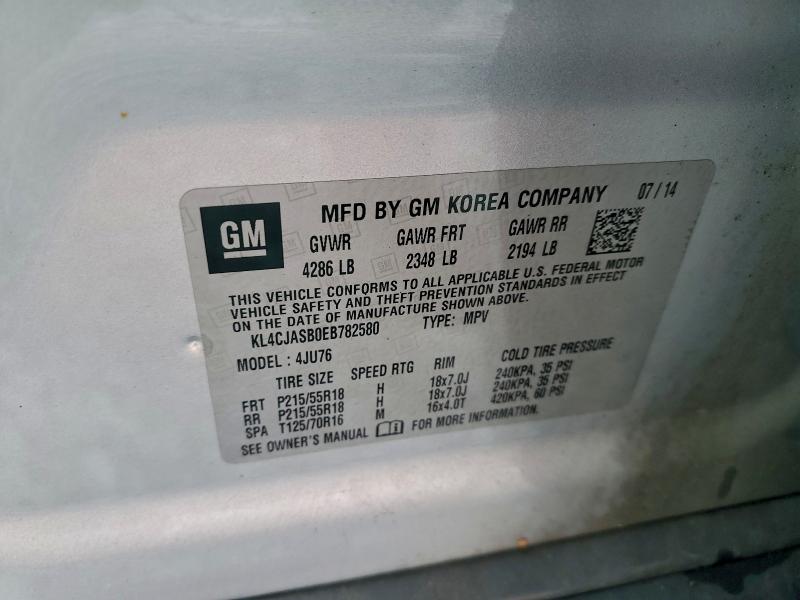 KL4CJASB0EB782580 - 2014 BUICK ENCORE Gümüş foto 14