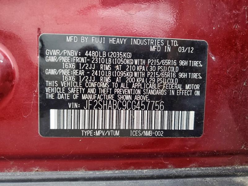 JF2SHABC9CG457756 - 2012 SUBARU FORESTER 2.5X Qırmızı foto 12