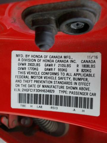 2HGFC1F30HH634829 - 2017 HONDA CIVIC EX RED photo 12