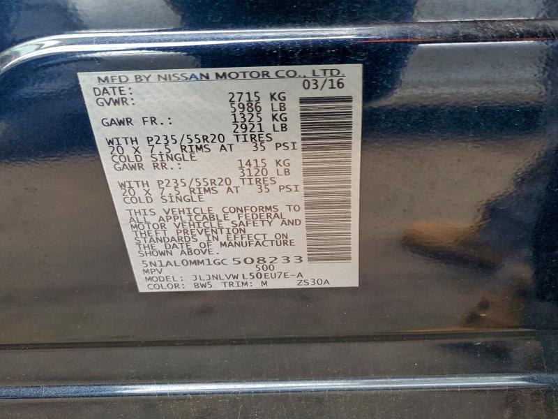 5N1AL0MM1GC508233 - 2016 INFINITI QX60 BLUE photo 12