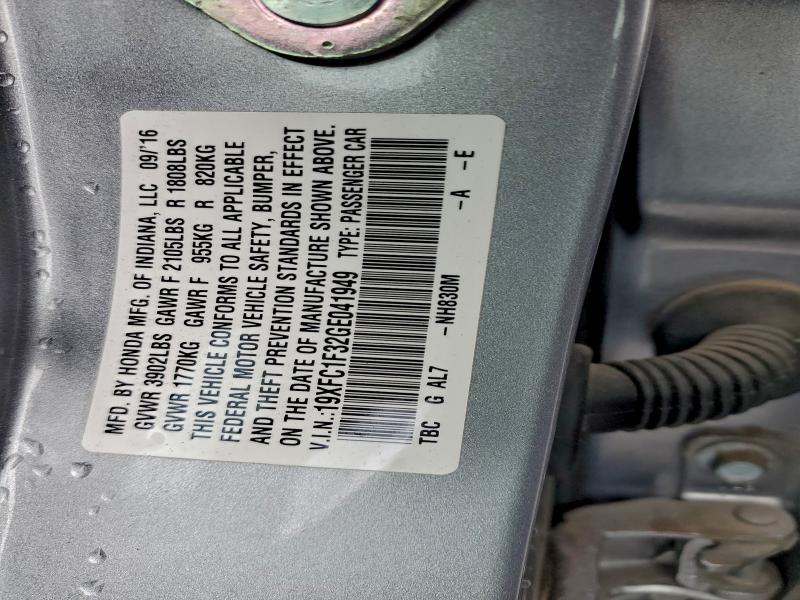 19XFC1F32GE041949 - 2016 HONDA CIVIC EX 银色 照片 12