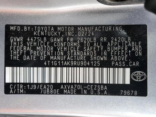 4T1G11AK9RU904125 - 2024 TOYOTA CAMRY SE NIGHT SHADE SILVER photo 12