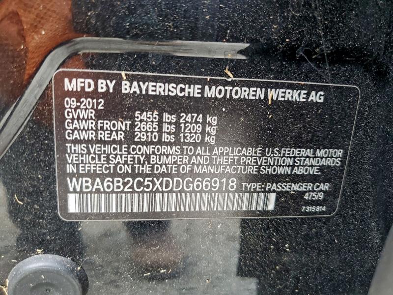 WBA6B2C5XDDG66918 - 2013 BMW 650 I BLACK photo 12