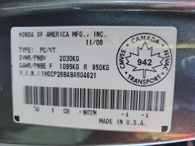 1HGCP26849A804621 - 2009 HONDA ACCORD EXL GRAY photo 12