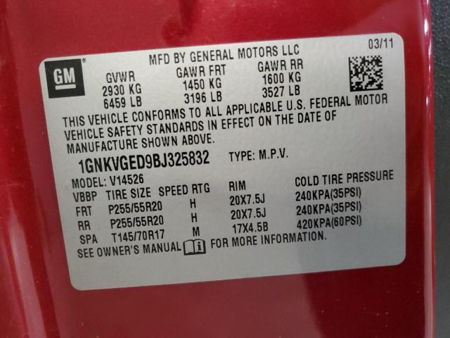 1GNKVGED9BJ325832 - 2011 CHEVROLET TRAVERSE LT 栗色 照片 13