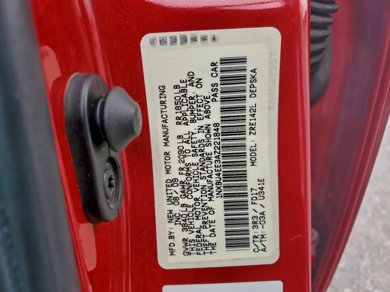 1NXBU4EE3AZ221848 - 2010 TOYOTA COROLLA BASE წითელი ფოტო 12