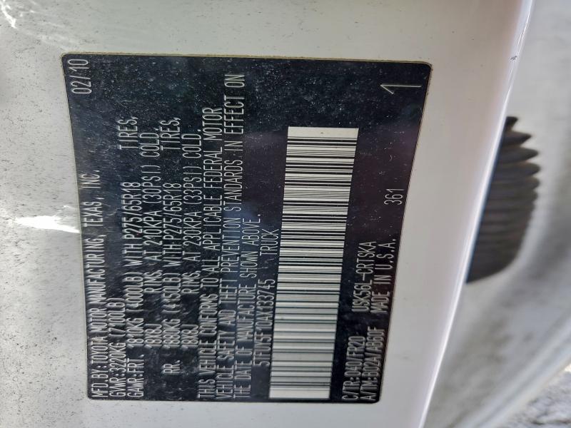 5TFUY5F10AX133745 - 2010 TOYOTA TUNDRA DOUBLE CAB SR5 WHITE photo 12