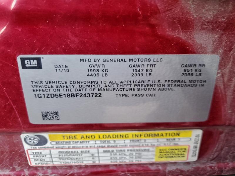 1G1ZD5E18BF243722 - 2011 CHEVROLET MALIBU 2LT Kırmızı fotoğraf 13