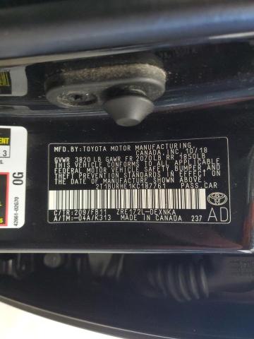 2T1BURHE1KC187761 - 2019 TOYOTA COROLLA L შავი ფოტო 12