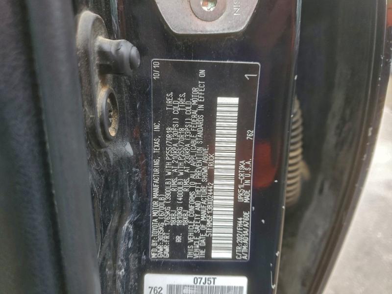 5TFRM5F13BX024442 - 2011 TOYOTA TUNDRA DOUBLE CAB SR5 BLACK photo 12