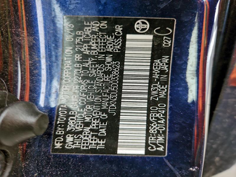 JTDKN3DU5D0338623 - 2013 TOYOTA PRIUS 蓝色 照片 12