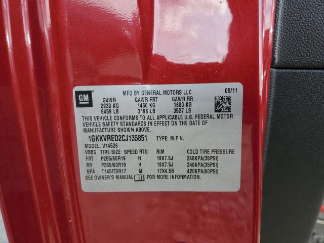 1GKKVRED2CJ135851 - 2012 GMC ACADIA SLT-1 RED photo 13