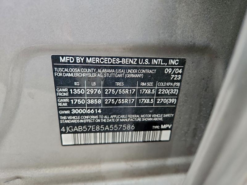 4JGAB57E85A557586 - 2005 MERCEDES-BENZ ML 350 BEIGE photo 13