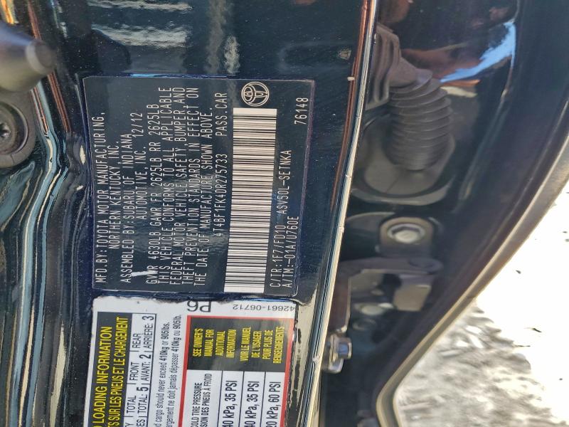 4T4BF1FK4DR275733 - 2013 TOYOTA CAMRY L BLACK photo 12