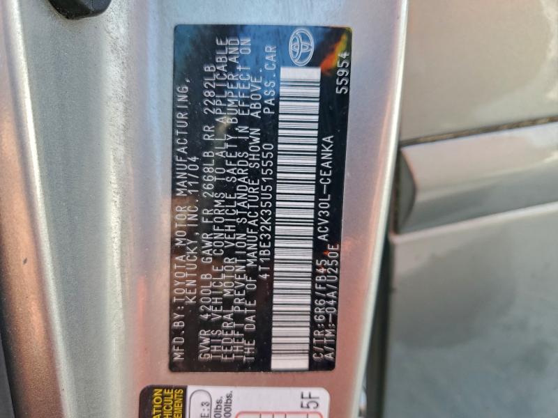 4T1BE32K35U515550 - 2005 TOYOTA CAMRY LE SILVER photo 12