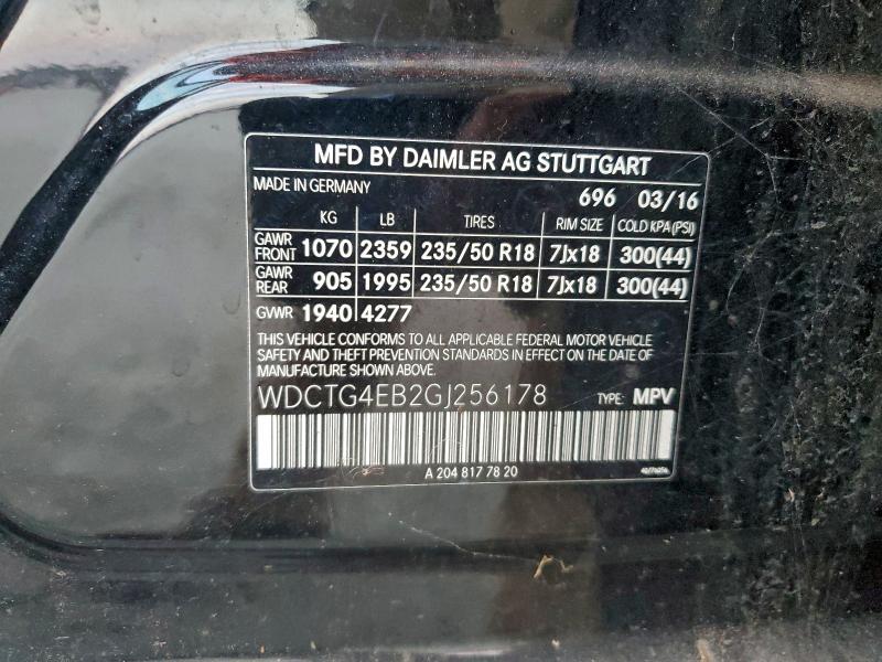 WDCTG4EB2GJ256178 - 2016 MERCEDES-BENZ GLA 250 黑色 照片 12