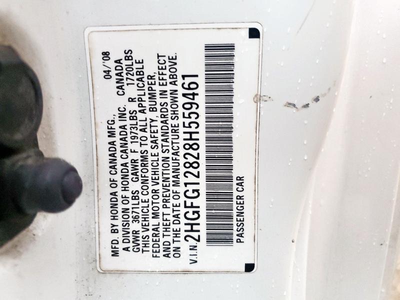 2HGFG12828H559461 - 2008 HONDA CIVIC EX WHITE photo 12