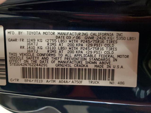 5TEUU42N76Z244291 - 2006 TOYOTA TACOMA ACCESS CAB Көк фото 12