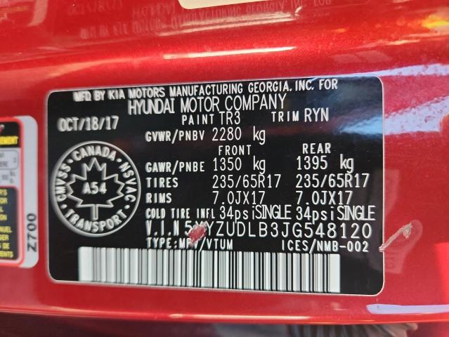 5XYZUDLB3JG548120 - 2018 HYUNDAI SANTA FE S RED photo 13