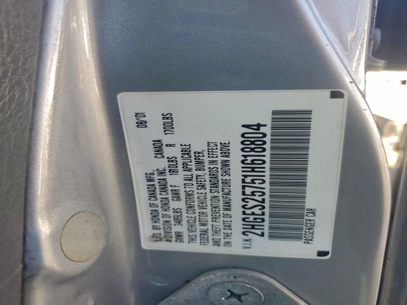 2HGES25751H618804 - 2001 HONDA CIVIC EX SILVER photo 12