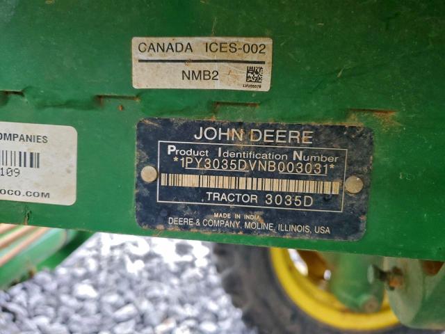 1PY3035DVNB003031 - 2022 JOHN TRACTOR GREEN photo 10