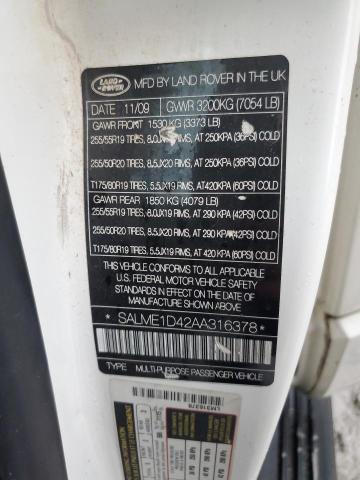 SALME1D42AA316378 - 2010 LAND ROVER RANGE ROVE HSE WHITE photo 13