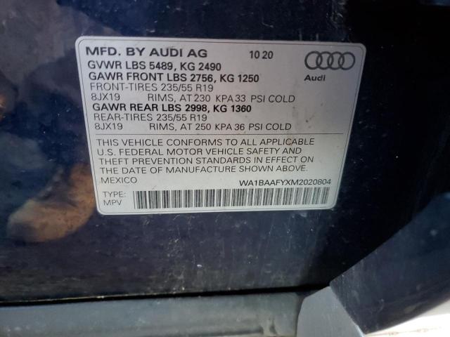 WA1BAAFYXM2020804 - 2021 AUDI Q5 PREMIUM PLUS BLUE photo 13