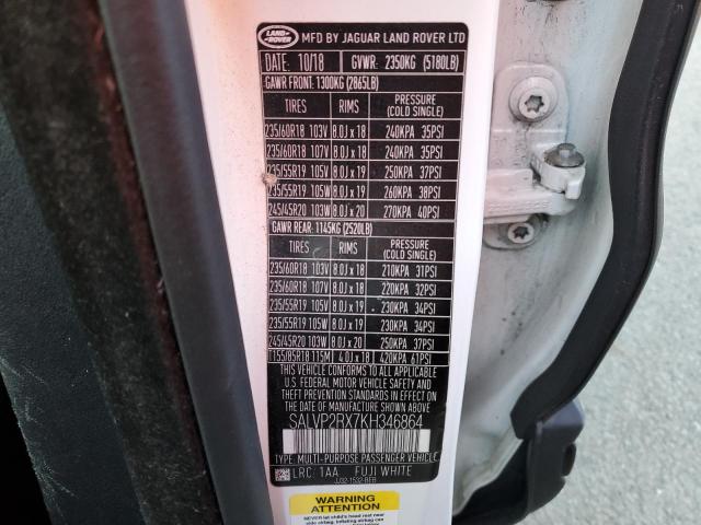 SALVP2RX7KH346864 - 2019 LAND ROVER RANGE ROVE SE WHITE photo 14