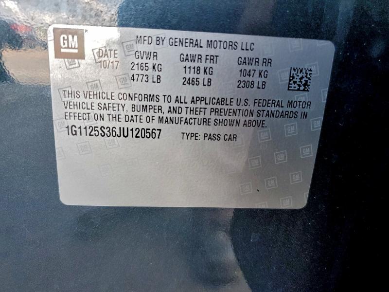 1G1125S36JU120567 - 2018 CHEVROLET IMPALA PREMIER BLUE photo 12