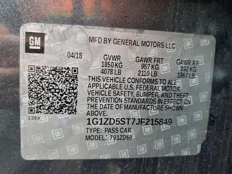 1G1ZD5ST7JF215849 - 2018 CHEVROLET MALIBU LT 灰色 照片 12