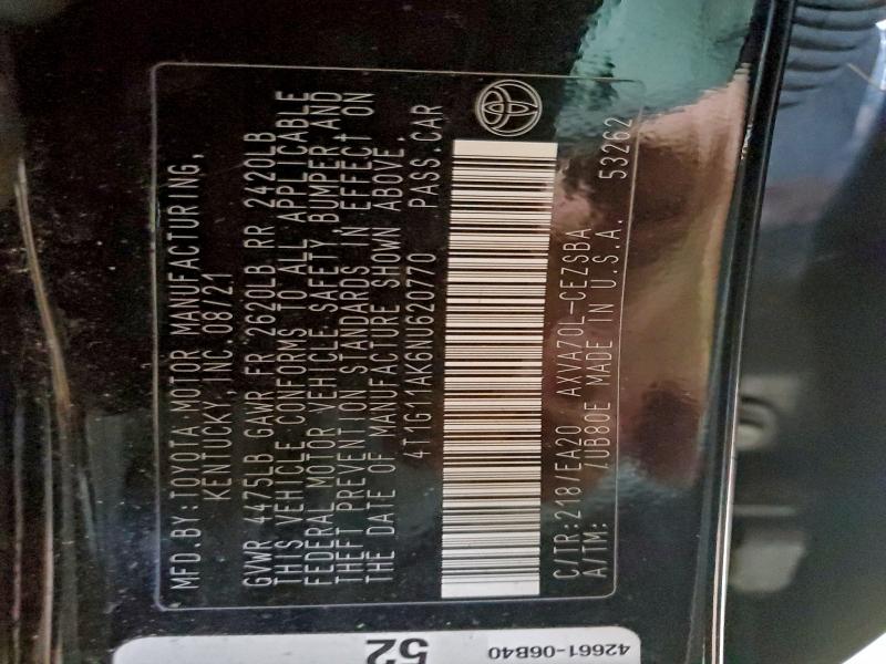 4T1G11AK6NU620770 - 2022 TOYOTA CAMRY SE 黑色 照片 13