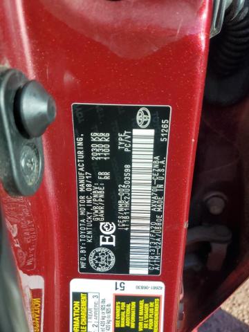 4T1B11HK2JU503598 - 2018 TOYOTA CAMRY L RED photo 12