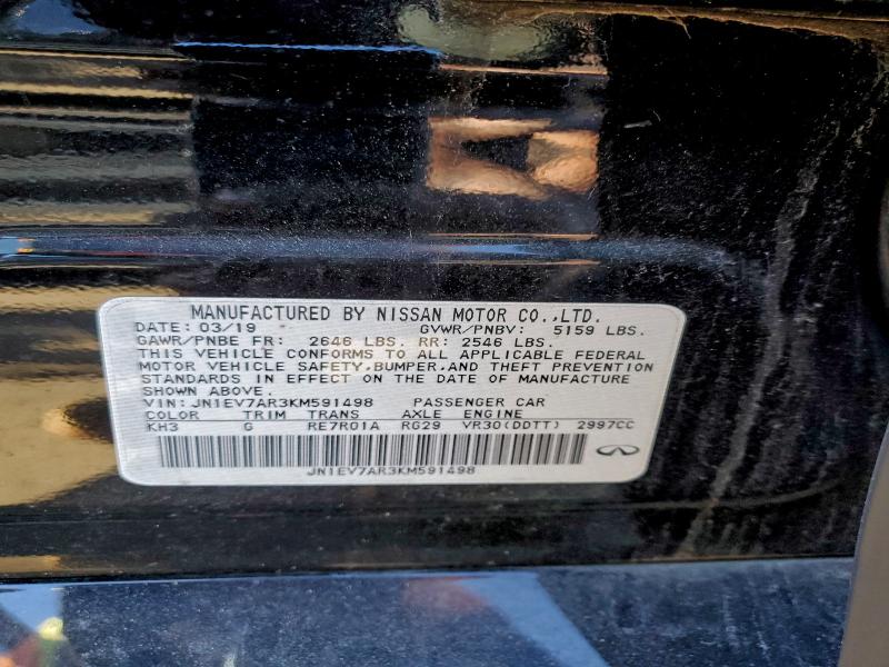 JN1EV7AR3KM591498 - 2019 INFINITI Q50 LUXE BLACK photo 12