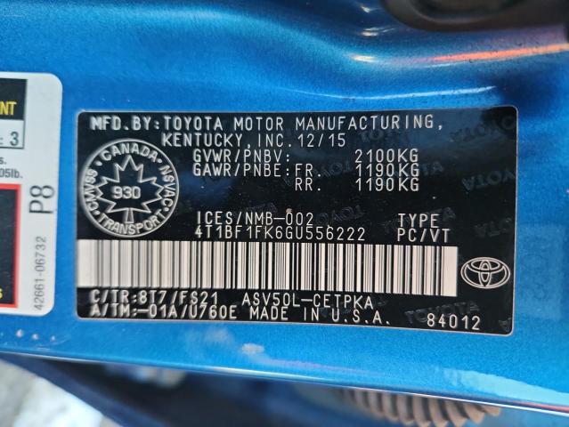 4T1BF1FK6GU556222 - 2016 TOYOTA CAMRY LE BLUE photo 12