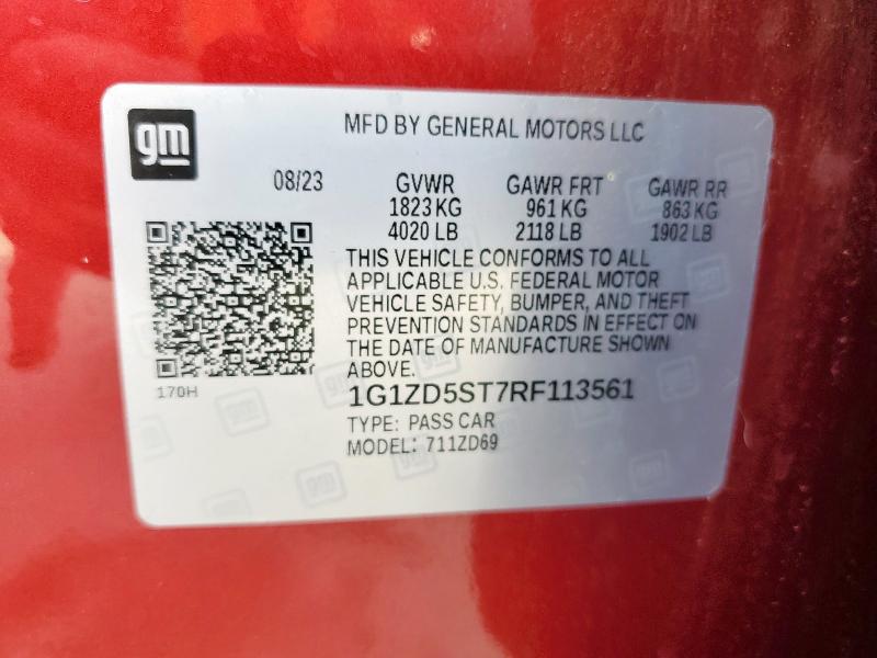 1G1ZD5ST7RF113561 - 2024 CHEVROLET MALIBU LT წითელი ფოტო 12