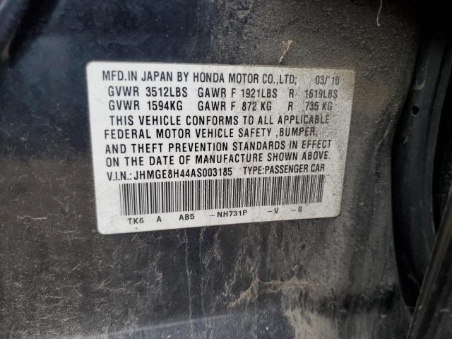 JHMGE8H44AS003185 - 2010 HONDA FIT SPORT BLACK photo 12