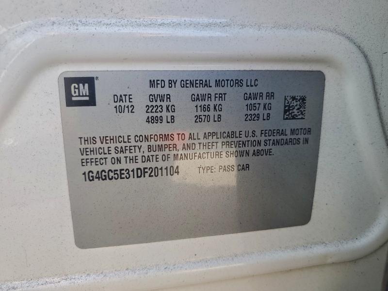 1G4GC5E31DF201104 - 2013 BUICK LACROSSE Beyaz fotoğraf 12