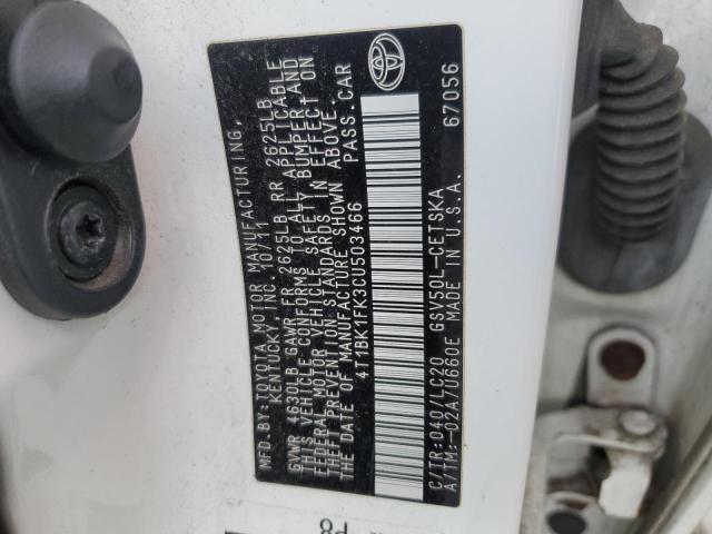 4T1BK1FK3CU503466 - 2012 TOYOTA CAMRY SE 白色 照片 12