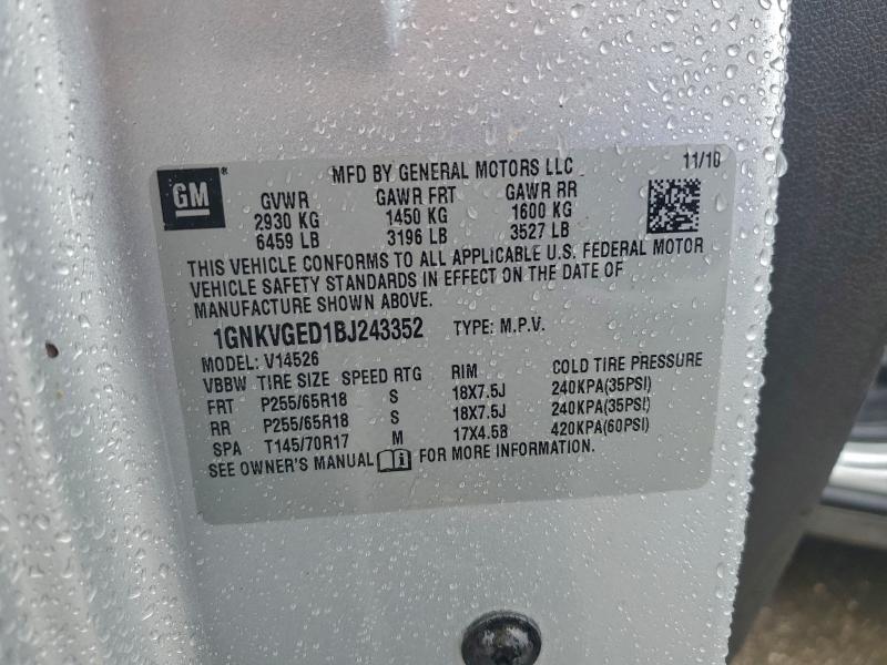 1GNKVGED1BJ243352 - 2011 CHEVROLET TRAVERSE LT Gümüş foto 13