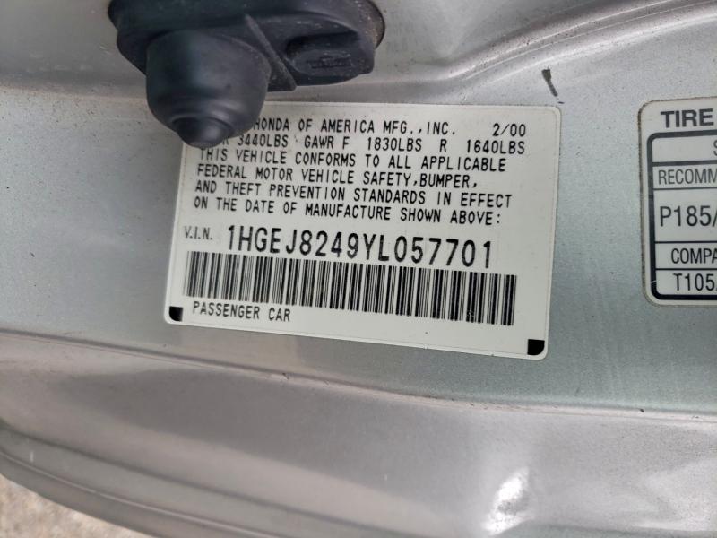 1HGEJ8249YL057701 - 2000 HONDA CIVIC EX SILVER photo 13