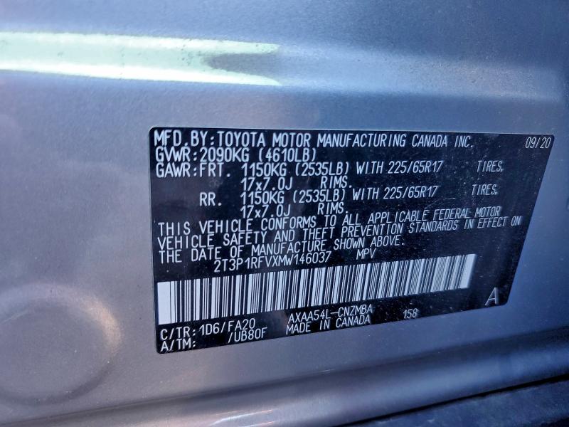 2T3P1RFVXMW146037 - 2021 TOYOTA RAV4 XLE GRAY photo 13