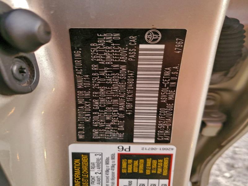 4T1BF1FK1FU480147 - 2015 TOYOTA CAMRY LE TAN photo 12