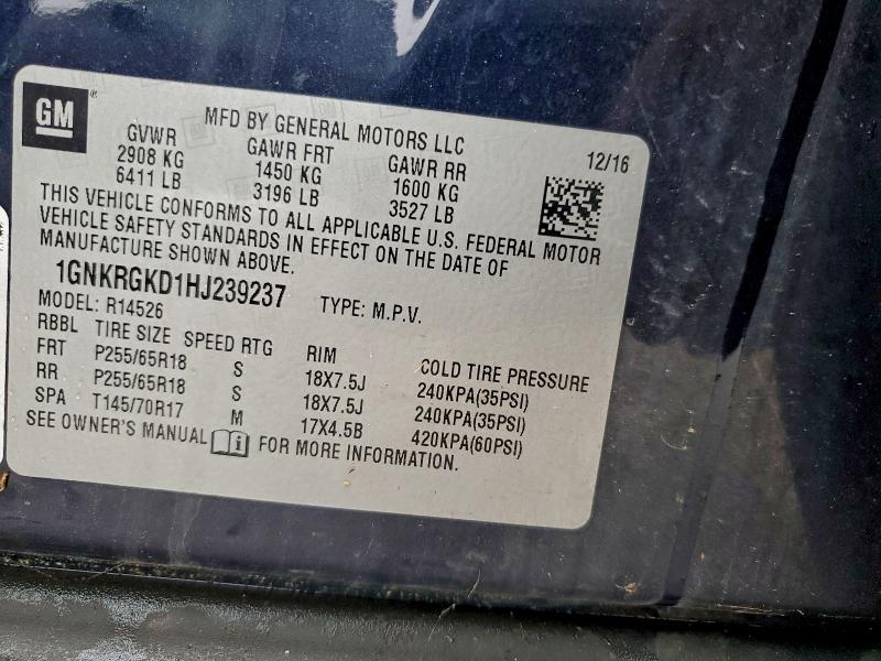 1GNKRGKD1HJ239237 - 2017 CHEVROLET TRAVERSE LT BLUE photo 13