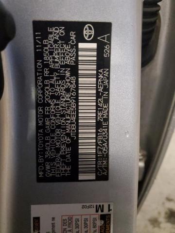 JTDBU4EE5B9167848 - 2011 TOYOTA COROLLA BASE SILVER photo 12