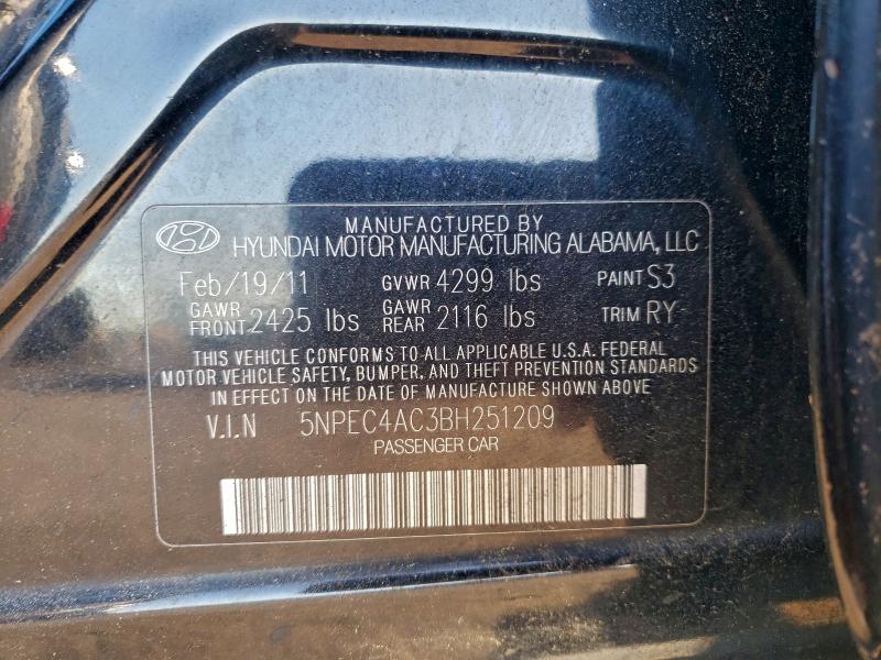 5NPEC4AC3BH251209 - 2011 HYUNDAI SONATA SE BLACK photo 12