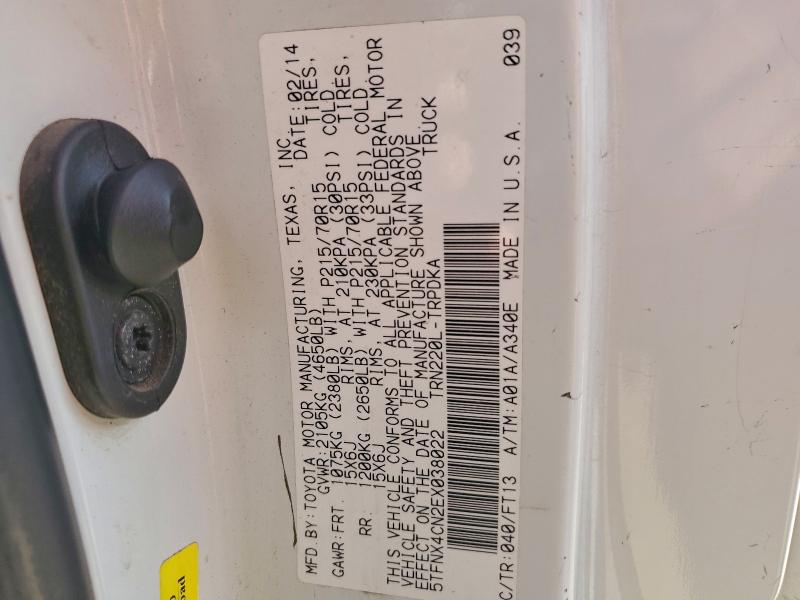 5TFNX4CN2EX038022 - 2014 TOYOTA TACOMA WHITE photo 12