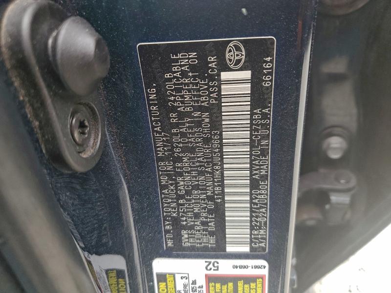 4T1B11HK8JU549663 - 2018 TOYOTA CAMRY L Bleu photo 12