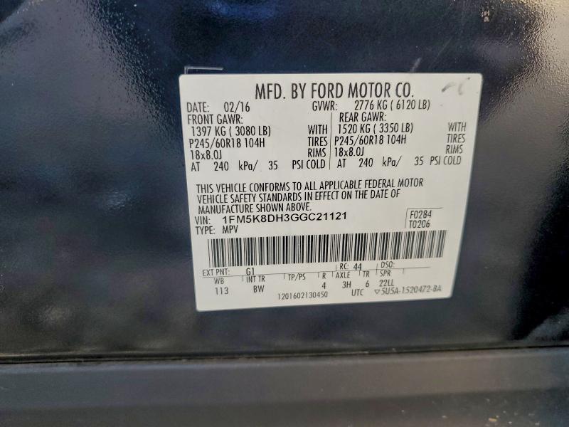 1FM5K8DH3GGC21121 - 2016 FORD EXPLORER XLT BLACK photo 13